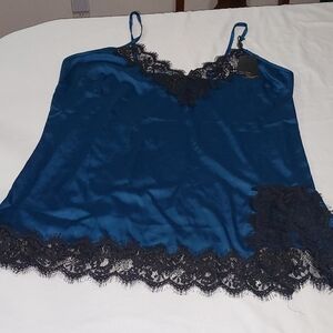 City Chic Satin Teal Chemise with Black Lace Size 18.